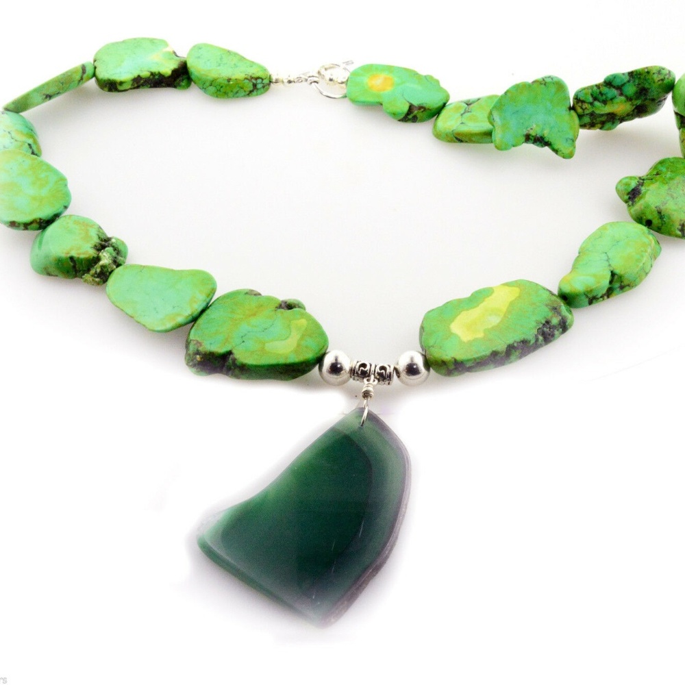 Green Agate Magnesite Artisan Gemstone Necklace